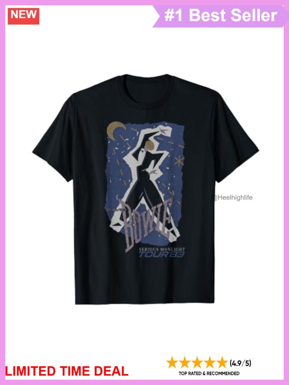 David Bowie Serious Moonlight 1983 Tour T-Shirt Classic Fit Crew Neck